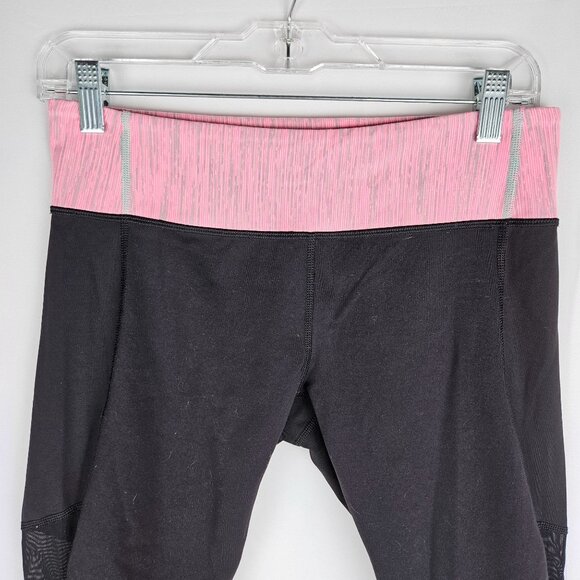 Lululemon Breathe Easy Crop Leggings Size 8 Black & Pink Mesh Leg Back - Picture 6 of 11